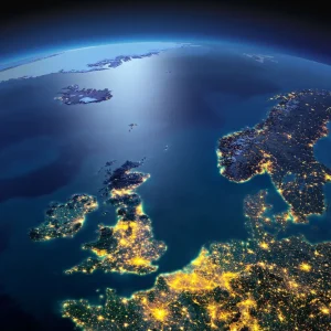 New De wereld in de nacht fotobehang Architectuur