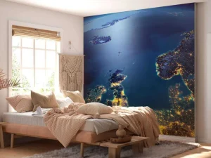 New De wereld in de nacht fotobehang Architectuur