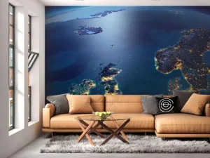 New De wereld in de nacht fotobehang Architectuur