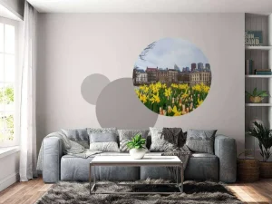 Clearance Den Haag met bloemen op de voorgrond fotobehang Steden | Architectuur