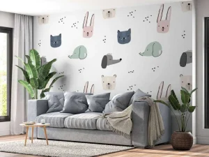 Sale Dieren tekeningen print fotobehang Babykamer