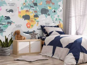 Fashion Dierlijke wereldkaart Kinderkamer | Dieren