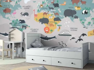 Fashion Dierlijke wereldkaart Kinderkamer | Dieren