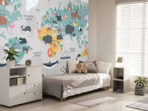 Fashion Dierlijke wereldkaart Kinderkamer | Dieren