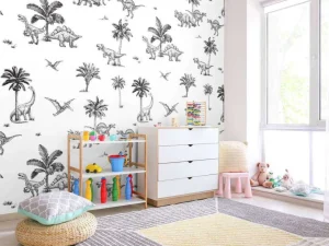 Online Dino patroon in zwart-wit Kinderkamer | Dieren