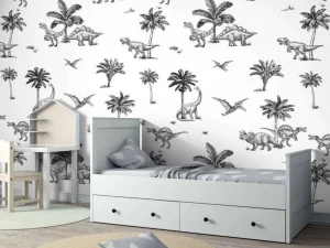 Online Dino patroon in zwart-wit Kinderkamer | Dieren