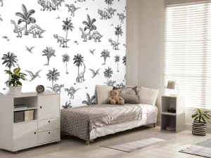 Online Dino patroon in zwart-wit Kinderkamer | Dieren