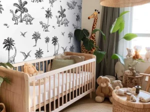 Online Dino patroon in zwart-wit Kinderkamer | Dieren
