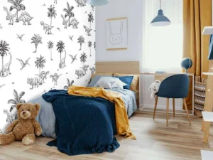 Online Dino patroon in zwart-wit Kinderkamer | Dieren