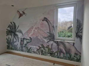 Online Dino's bij een vulkaan Kinderkamer | Dieren