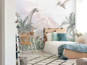 Online Dino's bij een vulkaan Kinderkamer | Dieren