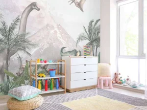 Online Dino's bij een vulkaan Kinderkamer | Dieren