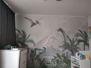 Online Dino's bij een vulkaan Kinderkamer | Dieren