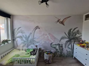 Online Dino's bij een vulkaan Kinderkamer | Dieren