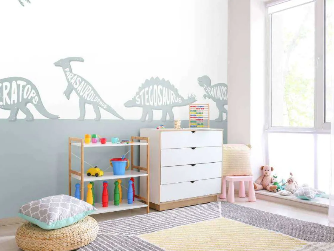 dinos_met_tekst_in_blauw_4.webp Hot Dino's met tekst in blauw Kinderkamer | Dieren