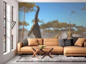 Outlet Dinosaurussen in de mist fotobehang Kinderkamer | Dieren