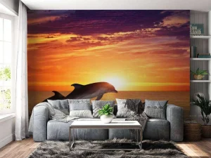 Online Dolfijnen bij zonsondergang fotobehang Tienerkamer