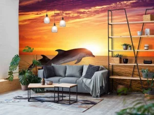 Online Dolfijnen bij zonsondergang fotobehang Tienerkamer