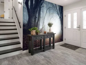 New Donker mistig bos fotobehang Bloemen