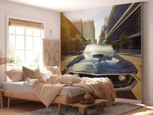 Best Donkerblauwe Amerikaanse muscle car fotobehang Kinderkamer | Transport