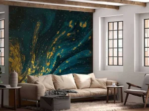 Discount Donkerblauwe verf met goud fotobehang Oppervlakten