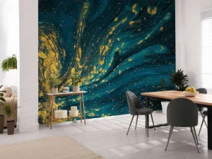 Discount Donkerblauwe verf met goud fotobehang Oppervlakten
