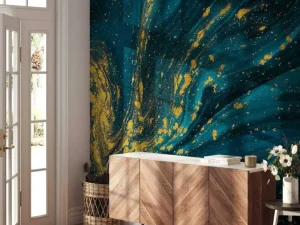 Discount Donkerblauwe verf met goud fotobehang Oppervlakten
