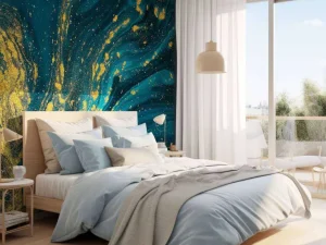 Discount Donkerblauwe verf met goud fotobehang Oppervlakten