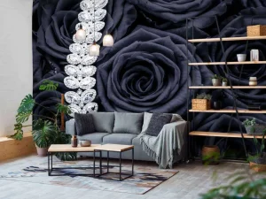 Online Donkere rozen met een diamanten ketting erop fotobehang Tienerkamer | Bloemen