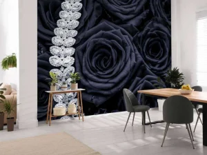 Online Donkere rozen met een diamanten ketting erop fotobehang Tienerkamer | Bloemen