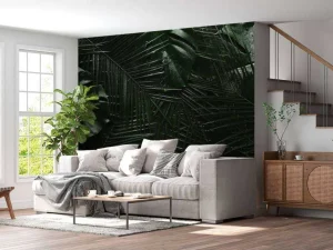 Clearance Donkergroene Tropische Bladeren fotobehang Bloemen