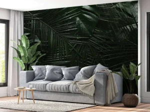 Clearance Donkergroene Tropische Bladeren fotobehang Bloemen