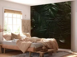 Clearance Donkergroene Tropische Bladeren fotobehang Bloemen