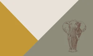 Online Driehoeken in okergeel en groen met olifant Kinderkamer | Dieren
