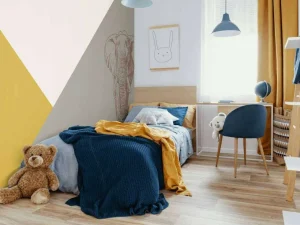 Online Driehoeken in okergeel en groen met olifant Kinderkamer | Dieren