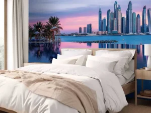 Clearance Dubai Marina bij zonsondergang fotobehang Steden | Architectuur