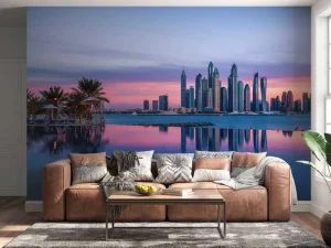 Clearance Dubai Marina bij zonsondergang fotobehang Steden | Architectuur