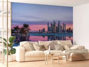 Clearance Dubai Marina bij zonsondergang fotobehang Steden | Architectuur