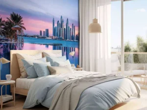 Clearance Dubai Marina bij zonsondergang fotobehang Steden | Architectuur
