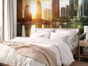 Sale Dubai Marina bij zonsopkomst fotobehang Architectuur
