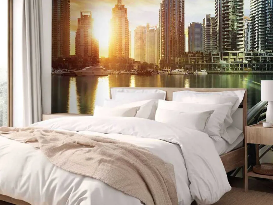 dubai_marina_bij_zonsopko_1.webp Sale Dubai Marina bij zonsopkomst fotobehang Architectuur