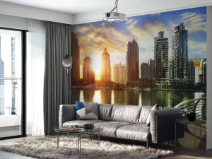 Sale Dubai Marina bij zonsopkomst fotobehang Architectuur