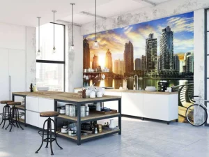 Sale Dubai Marina bij zonsopkomst fotobehang Architectuur