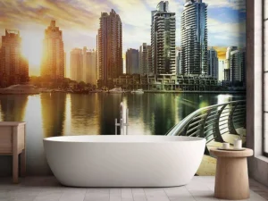 Sale Dubai Marina bij zonsopkomst fotobehang Architectuur