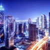 Clearance Dubai met een blauw effect fotobehang Architectuur