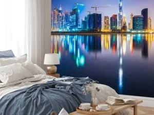 Best Dubai verlicht in de avond fotobehang Steden | Architectuur