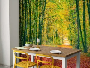 Sale Een bosweg in de herfst fotobehang Bloemen