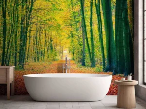 Sale Een bosweg in de herfst fotobehang Bloemen