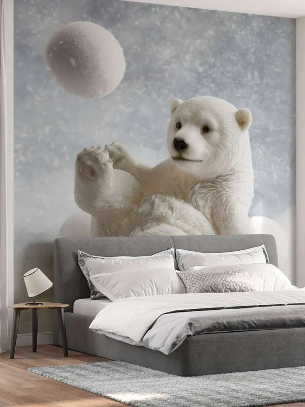 Outlet Een ijsbeer speelt met een sneeuwbal fotobehang Babykamer | Dieren