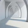 Fashion Een lange witte gang met grote zuilen fotobehang 3d